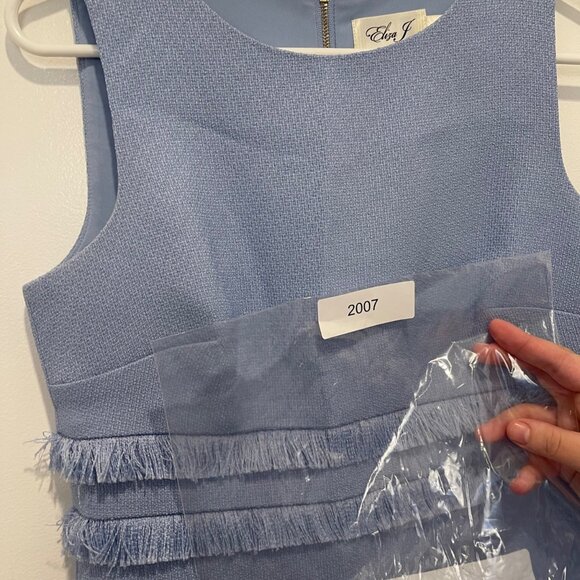 NWOT Eliza J Sleeveless Blue Sheath Dress Sz 2 fringe zipperback, sleeveless NEW - Picture 8 of 8